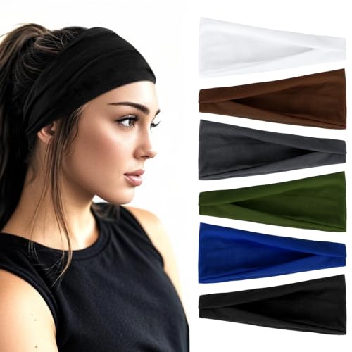 YARIEW 6Pcs Headbands Paisley Bandanas Head Bands Sweat Band Hair Wrap Headwrap Fashion Boho Wide Thick Workout Yoga Elastic Headbands Mens Cooling Running Sports Headband Sweatbands for Women and Men - color: Black, Blue, Brown, White, Grey, Green