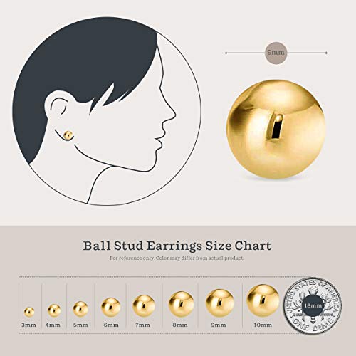 Kezef 14K Gold Filled Ball Stud Earrings for Women - Thick 14K Gold Layer, Hypoallergenic for Sensitive Ears, Round Studs | 3mm-9mm - style: 9mm
