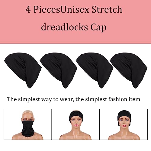 Leeven Sleep Shower Cap mens bonnet Long Hair Dread Loc Cap Long Braid Cap Elastic Dreadlock Tube for Men Woman - color: All Black