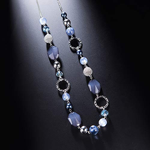 PEARL&CLUB Long Beaded Necklaces For Women - Sweater Chain Fashion Jewelry Necklace Gifts For Women - color: 23-Navy blue