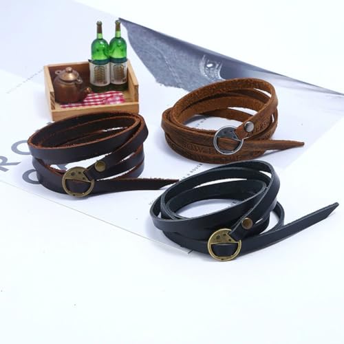 2PCS 2 Colors Vintage Punk Wristlet Bangle Genuine Leather Stackable Cuff Trendy Western Wrap Bracelets Wristband Adjustable Boho Layered Bracelet for Men Women Handmade Jewelry - color: black,brown