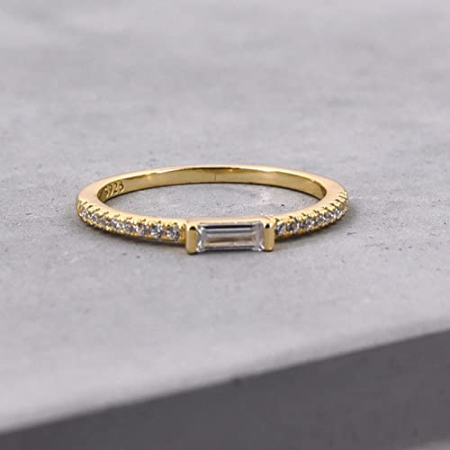 espere Minimal Dainty Baguette Wedding Band Ring | Lab-Created Emerald Cut Cubic Zirconia Stacking Ring | Anniversary Band for Her - color: Clear CZ - Gold