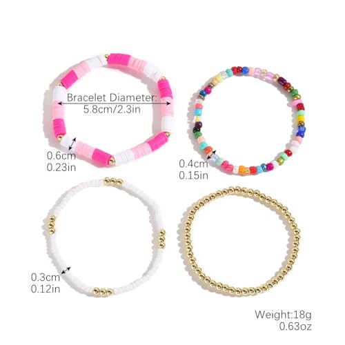 Caiyao Bohemia Multilayer Heart Imitation Pearl Beaded Stackable Bracelets Set Colorful Surfer Heishi Clay Gold Beads Stretch Bracelets for Women Men Summer Beach Boho Vacation Jewelry Gifts - color: Z-mix