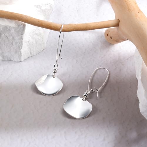 14K Gold Dangle Earrings for Women，Lightweight Circle Disc Coin Geometric Flat Brushed Drop Earrings, Hypoallergenic Leverback Earrings Jewelry - color: C-Silver
