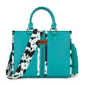 Montana West Wrangler Animal Print Tote Bag for Women Western Purse Boho Top Handle Satchel Handbag - color: Cow Turquoise