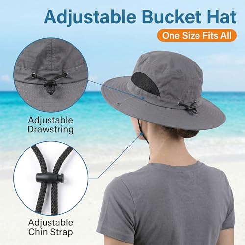 Sun Bucket Hats Waterproof Packable Protection Hat Hiking Fishing Beach Garden Hat Camping Traveling Wide Brim Hats for Men Women Dark Gray