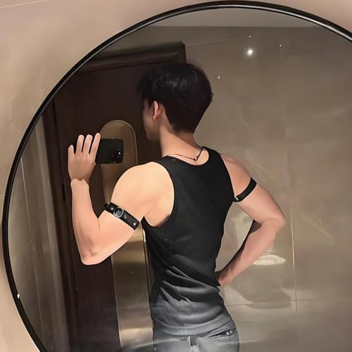 Gothic Leather Arm Band, Adjustable Upper Arm Strap with Metal Ring,Armlet Black - color: Arm Band-2PCS
