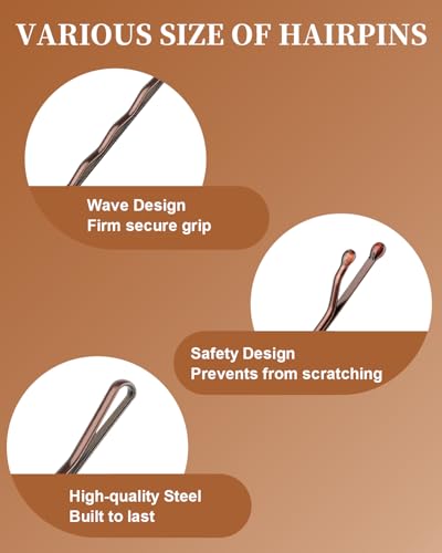 MAORULU Hair Bobby Pins with Cute Case, 250 CT Bobby Pins for Buns, Premium Hair Pins for Kids, Girls and Women, Great for All Hair Types (Variety Pack Brown) - color: Variety Pack Brown