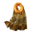 WINCESS YU Women Mulberry Silk Scarf Long & Large Embroidered Floral Pattern Shawl and Wraps Neckerchief for Hair & Neck - color: Gradient Yellow