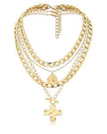 MJartoria Layered Necklaces for Women Trendy Retro Coin and Cross Pendant Necklace Dainty Chunky Chain Necklaces for Jewelry Birthday Gifts - color: Gold