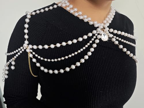 Pearl Shoulder Jewelry Bridal Wedding Shoulder Necklace Chain Festival Rave Party Outfit Accessory for Women Statement Body Chain