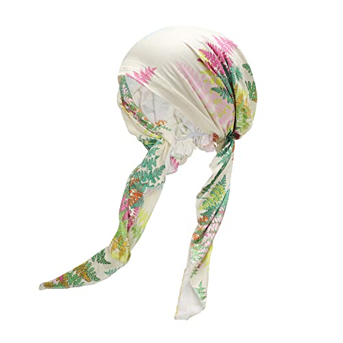 ZLYC Chemo Headwear Pre Tied Head Scarf Headwraps Lightweight Turban Beanie Cap for Women - color: Leaves Beige