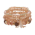 Caiyao 4Pcs Bohemia Multilayer Stackable Beaded Bracelets Set Colorful Crystal Stone Gold Beaded Stretch Bracelets Hawaii Charm Bracelet for Women Men Summer Beach Boho Vacation Jewelry Gifts - color: Brown