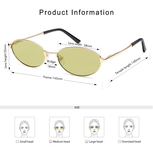 Appassal Retro Oval Sunglasses for Women Mens with Spring Hinge Sunnies AP3696 - color: C12 Gold / Light Green