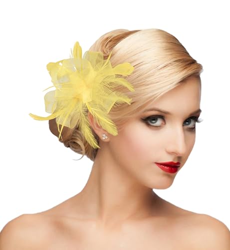 dressfan Womens Fascinator Hat Headpiece 20s Vintage Wedding Hair Accessories for Derby/Wedding/Cocktail/Tea Party - color: Yellow