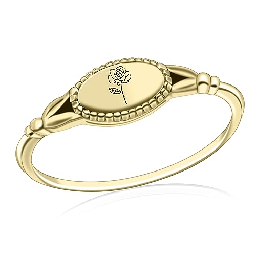Birth Month Ring for Women Personalized Birthday Flower Signet Rings 925 Sterling Silver Vintage Rings Personalized Gift with Birth Flowers for Mom Daughter Girlfriend Wife Friend - color: 1 flower