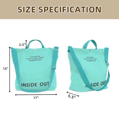 Canvas Tote Bag For Women inside out bag Crossbody Handbag with Adjustable Strap and Coin Purse for Work,Travel,Grocery - color: Mint Green