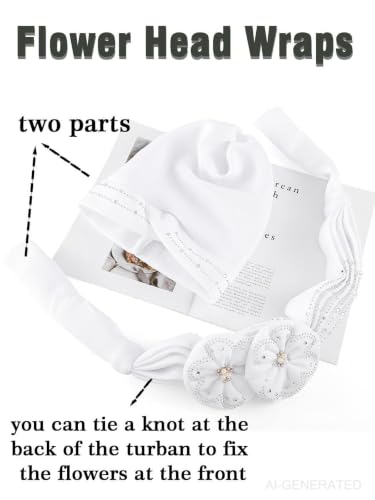 Woeoe Beanie Cap Head Wrap Black Rhinestones Head Scarf Flower Pearls Twisted Head Turban for Women Girls - color: White