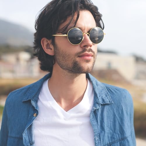 NACHLYNN Round Hippie Sunglasses Metal Border Circle Hippie Glasses UV380 Protection 70s Sunglasses for Men Women Party Favor - color: Black