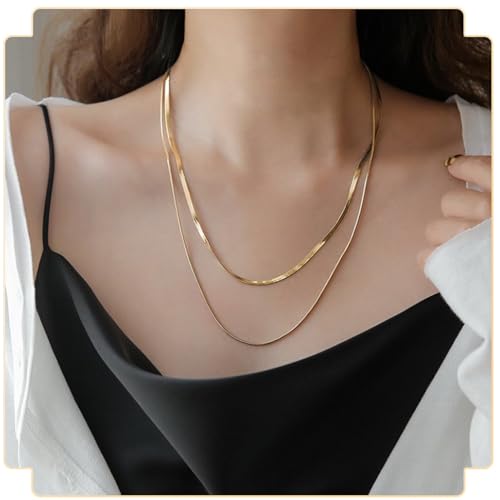 Gold Necklaces for Women Gifts - 14K Gold Plated Necklace for Women Necklaces for Her Tiny Fashion Jewelry for Teens，for Women Friends Jewelry Gifts，Necklace Gold Jewelry Birthday Gifts - style: Double layered snake bone necklace