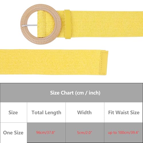 Women's Cotton and Linen Style Plastic Straw Braided Belt Circle Buckle for Dresses - color: Yellow