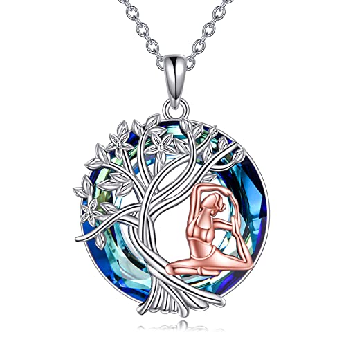 YFN Tree of Life Necklace Sterling Silver Crystal Jewelry Graduation Birthday Gifts for Women - color: Yoga
