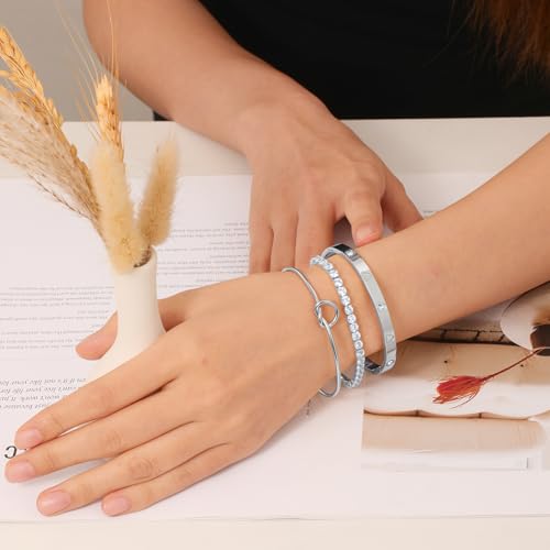 18 K Gold Plated Love Bangle Bracelet Stack Cuff Jewelry for Women Jewelry Set for Women Gift with Box - style: style17