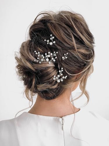 SWEETV 7 Pieces Bride Hair Accessories Pearl Wedding Hair Pins Leaf Bridal Hair Piece Vintage Hair Headpiece Leaf Hair Clips Jewelry for Women Bridesmaids Brides Flower Girls - color: Set-B-Silver