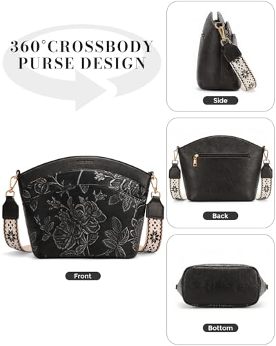 Crossbody Bags For Women, Vegan Leather Crossbody Purses with Boho Strap, Daily Travel Shoulder Handbag - color: Black