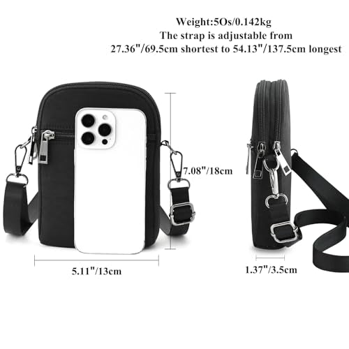RFID Crossbody Bags For Women Travel, Small Cell Phone Purse - color: Black/Nylon