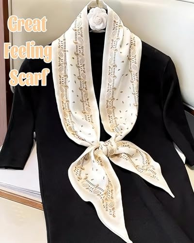 kcctoo 59" Mulberry Silk Like Head Scarf Women's Fashion Square Neck Satin Scarfs for Bag Hair Scarves Gift 59 * 5.9” - color: A013-white Drops 59" X 5.9"