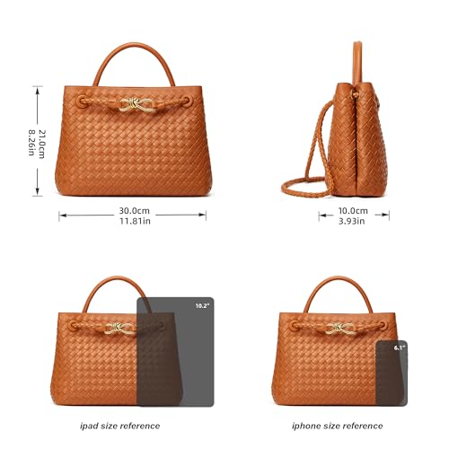 Woven Tote Bag Womens Purse: Vegan Leather Shoulder Handbags - Fashion Summer Beach Tote Bags - Large Travel Totes - color: A6 Medium Brown