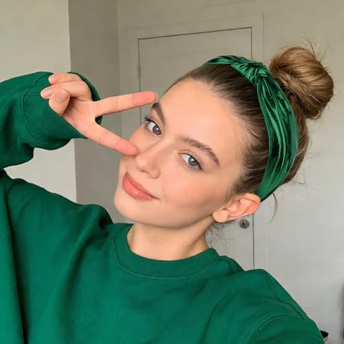YISSION Metallic Green Knotted Headband for Women, Wide Twist Shiny Fabric Hairband, Fashion Hair Accessory for Everyday Wear, Parties, and Travel - color: Green