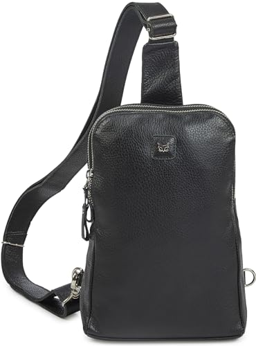 Leather Sling Bag for Women Genuine Crossbody Purse Small Trendy Cross Over Chest with Phone and Credit Card Slots (Black Nappa) - color: Black Nappa