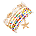 Vivian&CD Boho Shell Anklets Bracelet for Women Waterproof, Gold Layered Seashell Starfish Puka Shell Anklet, Adjustable Colorful Beaded Stack Stretch Bead Bracelet Set, Fashion Beach Foot Jewelry for Hawaii Summer Vacation - style: Starfish2