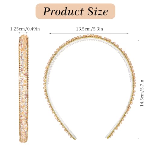 Crystal Rhinestone Headbands for Women Girls, Fashion Sparkly Beaded Hair Hoop Fancy Dressy Headbands Hair Accessories Bling Padded Hairs Bands for Women Girls(Champagne)