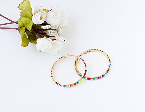 2 Pairs Bohemian Colorful Beads Circle Round Hoop Earrings Gold Hoop Dangle Earrings for Women Vintage Boho Jewelry - color: colorful