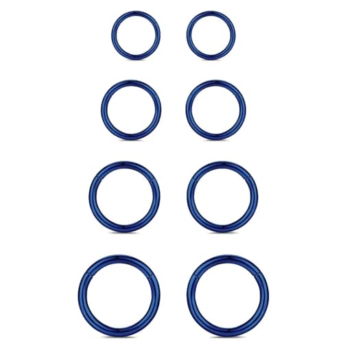 WBRWP 316L Stainless-Steel Piercing-Ring Hinged Nose-Rings-Hoop : 20G 18G 16G 14G Womens Body Pierecing Ring Segment Clicker Lip Rings Helix Cartilage Rook Earrings Diameter 6mm 8mm 10mm 12mm - color: 8pc set in blue color(each dia. 2 pc)