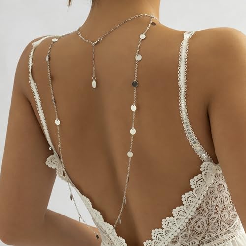 Rhinestone Long Drop Back Chain Jewelry for Women Crystal Back Chain Necklace Gold Plated Body Chain Backdrop Chain Jewelry - style: chain silver