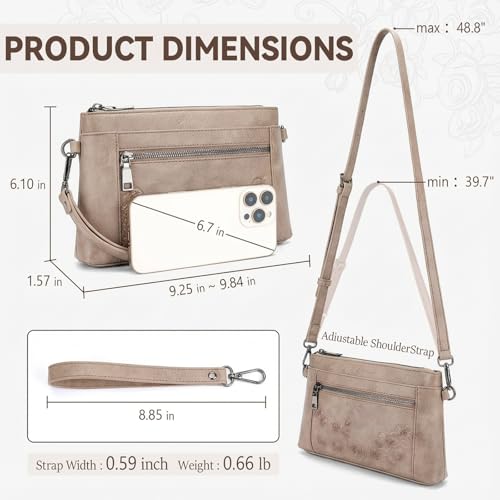 MEITRUE Wristlet Wallet Small Crossbody Bags for Women Clutch Purse Leather Phone Purse with Adjustable & Detachable Strap - color: A1-apricot-179