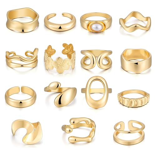 FAXHION 25 PCS Gold Stackable Rings Set for Women, Simple Twist Knuckle Finger Ring Trendy, Dainty Stacking Statement Thumb Rings Pack Jewelry Gift - color: Gold-Chunky