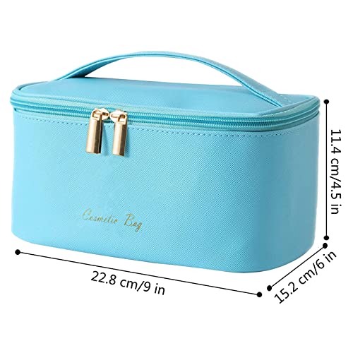 Meiyuuo Makeup Bag Large Cosmetic Bags for Women Girls Cute Travel Zipper Pouch Toiletry Organizer for Beauty Essentials Waterproof (Bright Blue) - color: Bright Blue