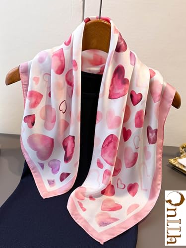 Silky Scarf for Women Lightweight Satin Bandanas Neck Hair Wrap For Sleeping Head Scarves 27.5" - color: A24 Pink Heart /27.5"