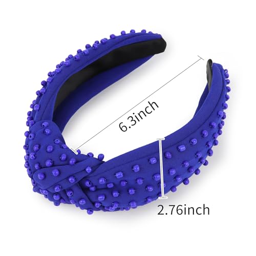 YISSION Royal Blue Knotted Headband for Women - Wide Beaded Hair Hoop, Stylish Hair Accessory for Daily Wear, Parties & Casual Outfits - color: Dark Blue