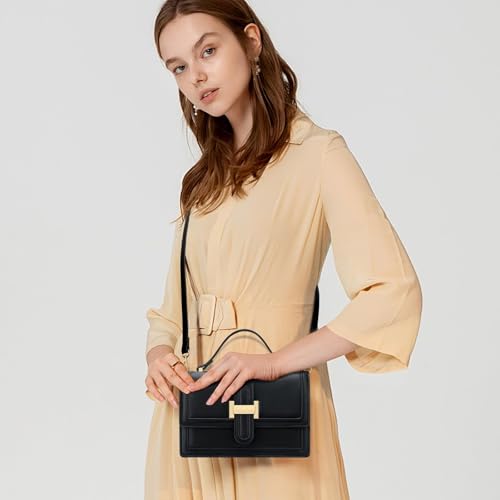 KKXIU Crossbody Bags for Women - Top Handle Purses for Lady, Leather Handbags Shoulder Clutch with Adjustable Shoulder Strap - color: B-black