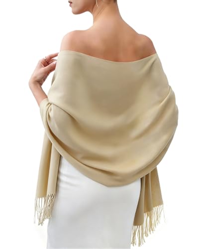 FURTALK Pashmina Shawl Wraps for Women Evening Dresses Blanket Scarves Fashion Scarf Wedding Gifts - color: 08-dark Beige