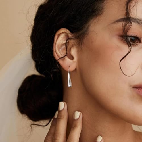 LLWOM Gold Silver CZ Teardrop Dangling, Pearl Drop Studs Dangle Earrings for Women Trendy, Hypoallergenic Jewelry Gift for Wedding/Party/Prom/Daily - color: Silver Teardrop