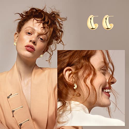 HILXURY Gold Chunky Hoop Earrings Set for Women, 14K Gold Plated Twisted Huggie Hoop Earring Hypoallergenic, Thick Open Hoops Set Lightweight - color: 6 gold chunky hoops