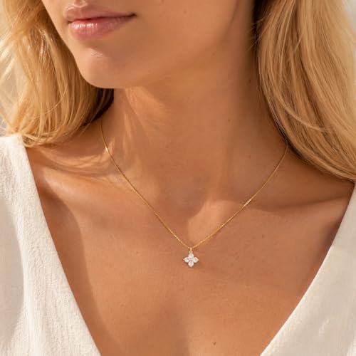 Dainty Gold Necklaces for Women Trendy Non Tarnish 14K Gold Plated Cubic Zirconia Necklace Layered Simple Cute Four Leaf Clover Choker Jewelry Birthday Gifts - color: Gold, style: Box CZ