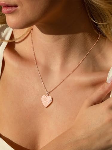 U7 Women Locket Necklace Platinum 14K Gold Photo Lockets that Hold Picture,Chain 20 Inch Personalized Gift Custom Love Heart Image Necklaces - color: 03# Rose Gold*2 Heart